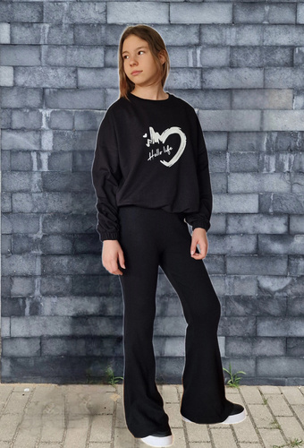 Pantalón de campana de punto acanalado negro Bambarillo - punto acanalado, algodón con elastano