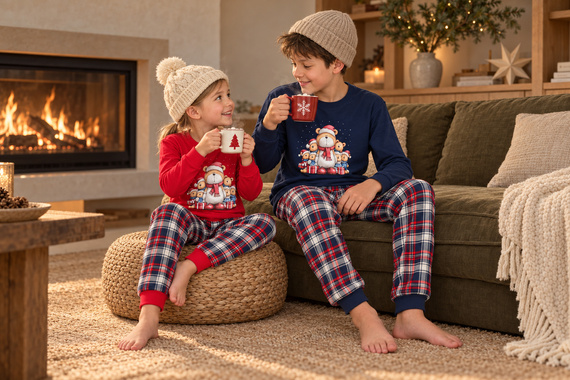 Cornette Family Christmas 593/186 966/186 Pijama infantil de algodón azul marino