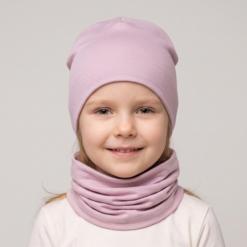 229100 Nicol Gorro Merino 100% lana infantil de doble capa - rosa polvo