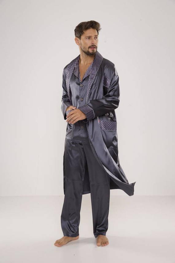 939 Pijama de satén gris para hombre