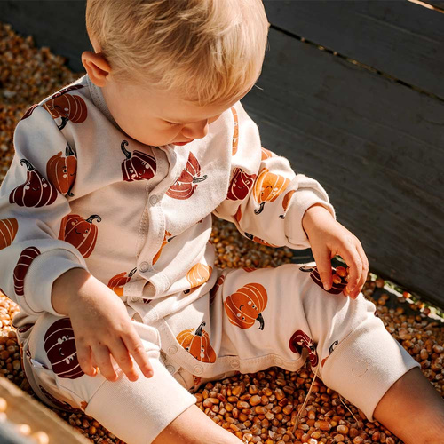Eevi Halloween pijama bebé - crudo, calabazas, sin pies, algodón