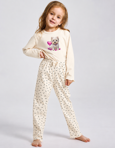 Pijama para niña Clara 3488,3489 Taro – algodón, manga larga – ecru