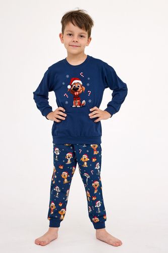 593/173 966/173 Perro Pijama de niño Cornette - Navidad, azul marino, algodón