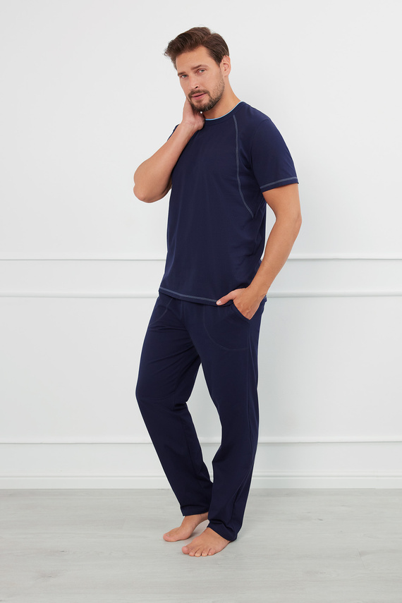 Salomon Pijama hombre manga corta, pantalón largo Italian Fashion - azul marino/azul