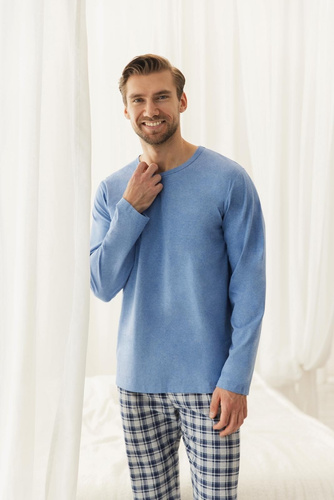 Pijama para hombre Taro 3671 Luciano azul larga de algodón cómoda