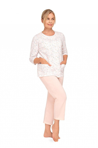 201 Maria II Pijama mujer Martel naranja 33- algodón, camisa floral, manga 3/4, pantalón 3/4, confort sueño