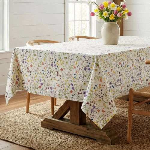 Mantel ANNA Eurofirany antimanchas blanco-lila flores