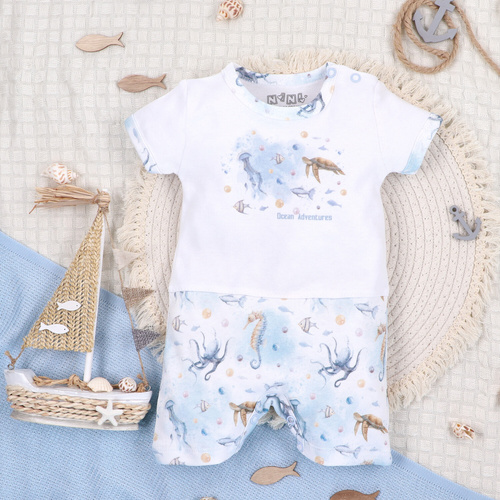 ABN-5453 Sea Of Joy Nini baby Rampers blanco- algodón orgánico, cómodos botones a presión