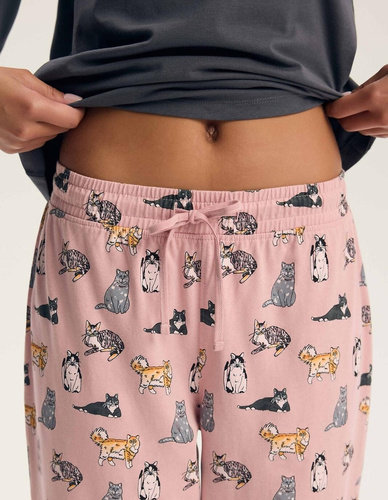 Pijama de mujer Henderson Ginni 45419 100% algodón manga larga gatos gris