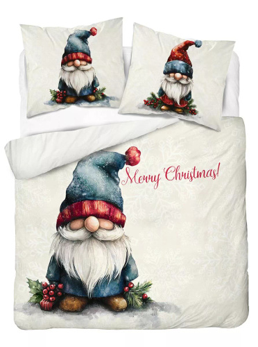 5826 A Christmas Dreams Detexpol ropa de cama de algodón crema con gnomo Feliz Navidad - Juego de Navidad 100% algodón