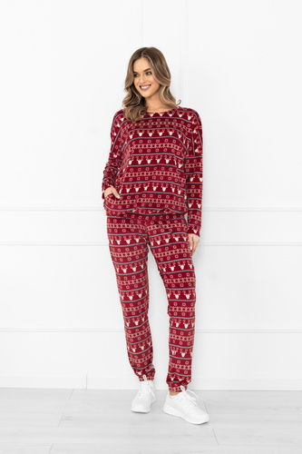Conjunto de señora Navara - conjunto de forro polar con motivos navideños y renos Italian Fashion - burdeos