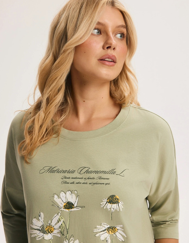 Camisón Henderson Gina 45400 100% algodón manga 3/4 con estampado de manzanilla verde
