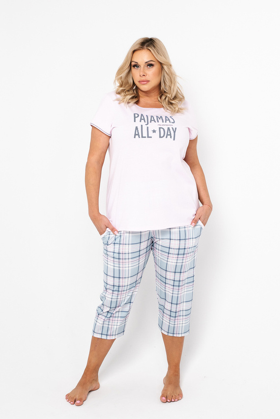 Pijama de señora Glamour de manga corta y pantalón 3/4 Moda Italiana - rosa/estampado