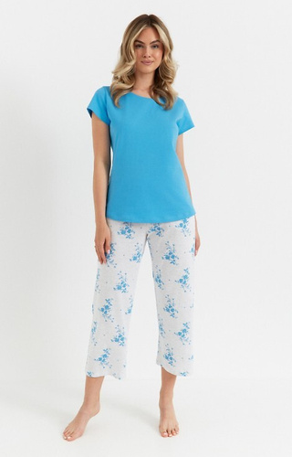 489 Pijama mujer Cana azure - algodón, camiseta + pantalón 3/4 con bolsillos