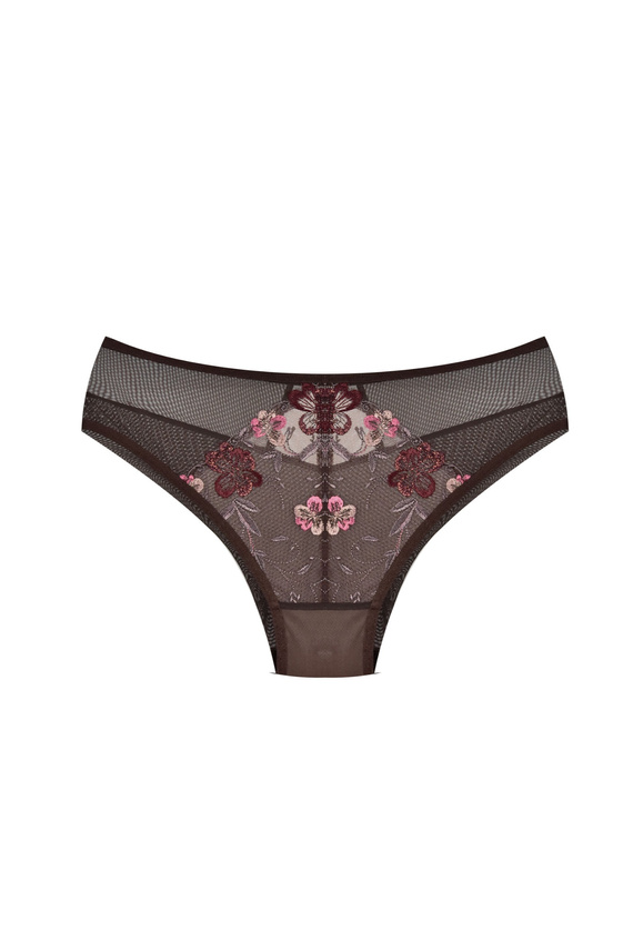 Braguitas brasileñas Mediolano 19255 marrones de encaje con bordado floral