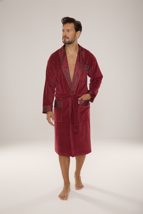 868 Noble albornoz de terciopelo para hombre De Lafense- elegante, suave, premium, burdeos