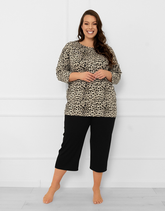 Kenya Pijama de señora Italian Fashion - estampado de leopardo, manga 3/4 y pantalón 3/4