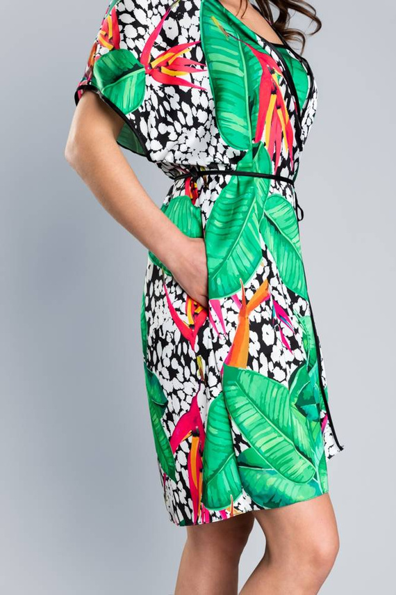 DORITA Albornoz de satén para mujer Moda italiana- estampado/verde