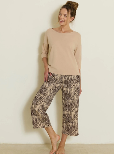 Piżama de mujer Siena PS73 mefemi beige de algodón, manga y pantalones 3/4