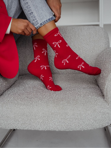0200.198 Bows - calcetines de algodón para mujer Milena, rojo