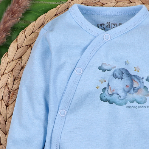 ABN-5603 Nini Little Dreamers body envolvente de algodón orgánico para bebés azul - cierres sin níquel, 100% de seguridad