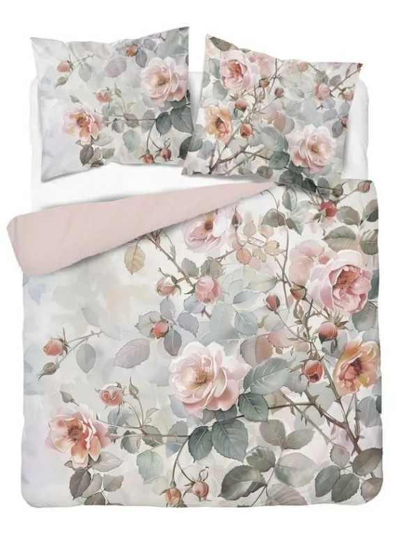 5305 Una ropa de cama de microfibra 3D con rosas de acuarela en tonos empolvados - Detexpol