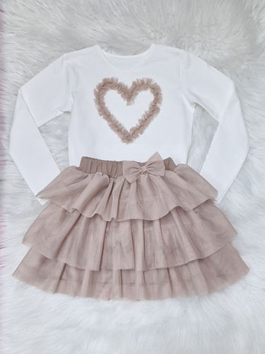 Mia Bambarillo blusa de niña de algodón beige crudo con corazón de tul