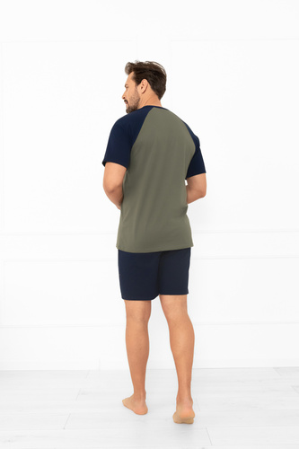 Pijama de hombre Alexander Italian Fashion oliva - manga corta y pantalón corto, 100% algodón