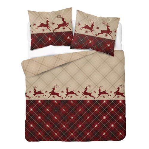 Ropa de cama Detexpol 6056 A Renos Navideños beige rojo 100% algodón