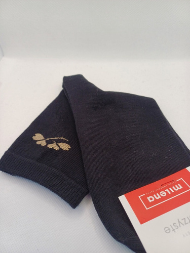 Milena 0200-178 - Calcetines de algodón para mujer con dibujo fino e hilo de lurex | Producción polaca - negro