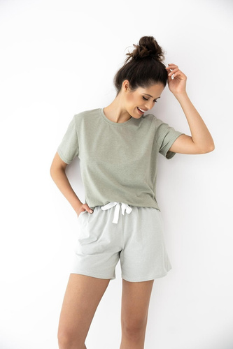 Pijama mujer Sensis Yara khaki algodón shorts con bolsillos