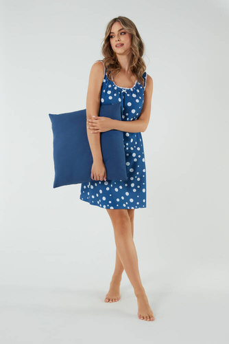 Camisón y bata de lactancia Raba, tirante ancho Moda Italiana - estampado azul