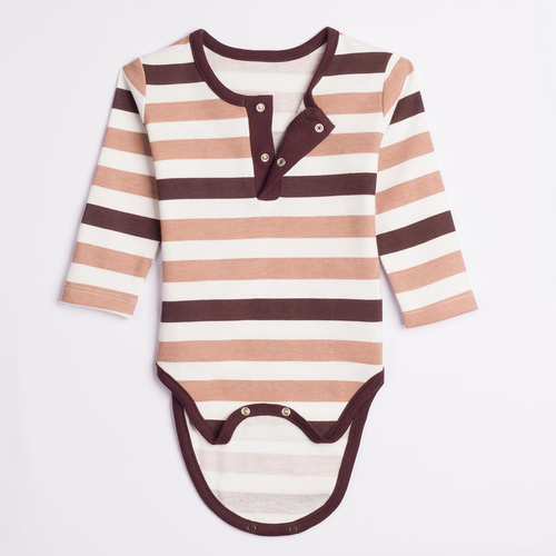 227096 Nicol BENEK Body para bebé manga larga rayas marrón beige ecru