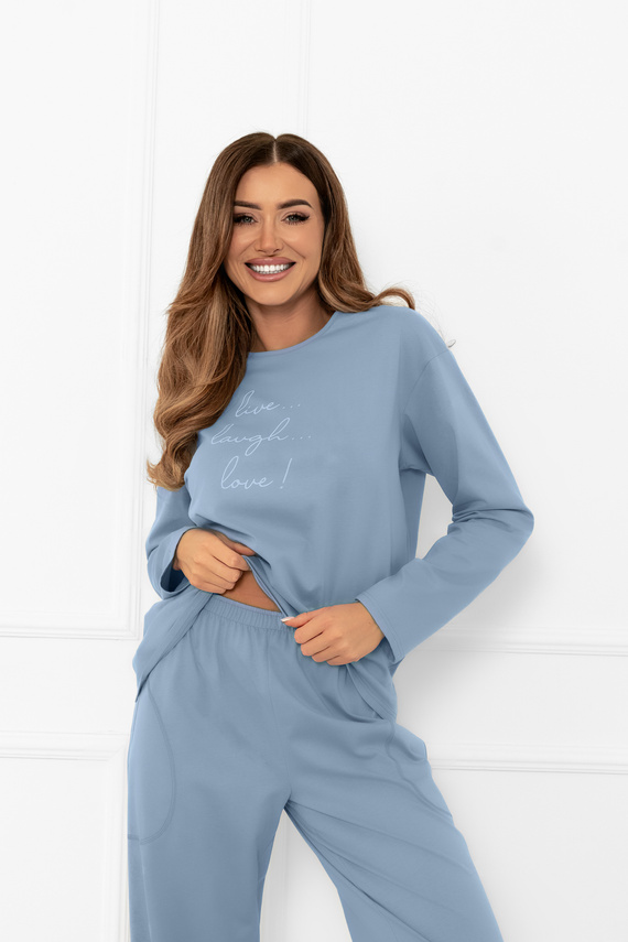 Pijama de señora Ksara Italian Fashion - algodón, manga larga y pantalón con bolsillos - acero