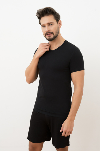 Ikar Camiseta hombre, cuello capucha Moda Italiana - negro