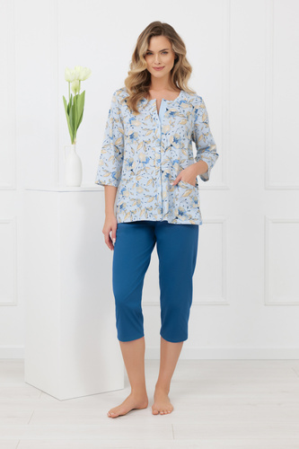 Pijamas de las señoras Celozja Moda italiana 100% algodón 3/4 manga 3/4 pantalones