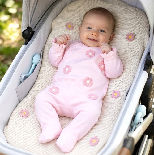 NINI LITTLE FLOWERS pijama enterizo rosa claro con bordado, 100% algodón orgánico ABN-5755/JRO