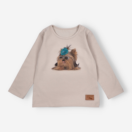 KAR-3004 Blusa de manga larga para niña Lagarto Verde beige - elegante, algodón, producción polaca