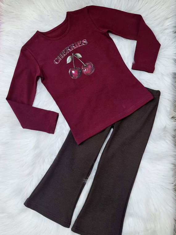 Cerezas Bambarillo blusa niña granate - algodón, manga larga, estampado