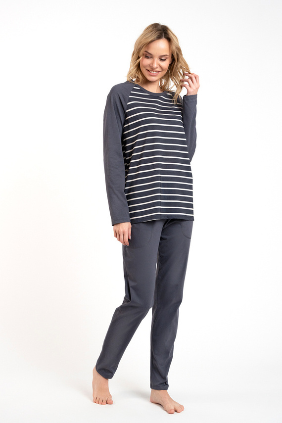 Oda Pijama señora manga larga, pantalón largo Moda Italiana - estampado grafito/grafito