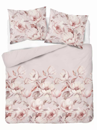 5501 B Ropa de cama de algodón rosa empolvado con peonías crema Naturalis- Detexpol