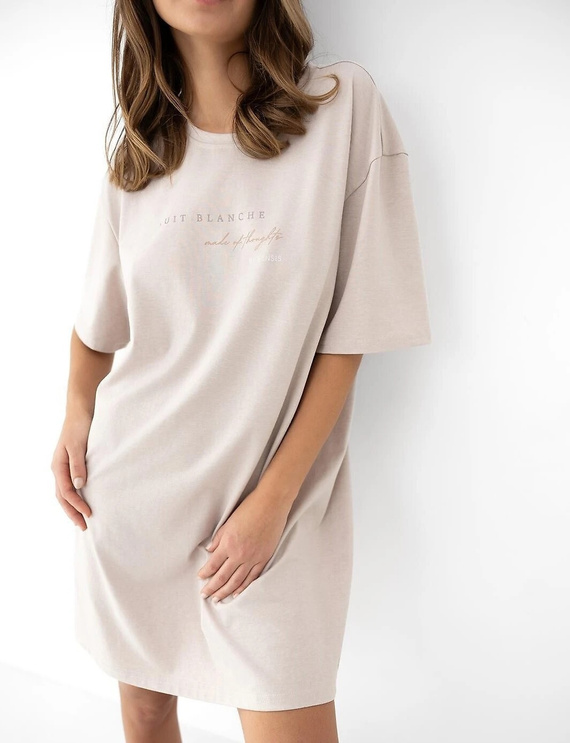 Camisón Sensis Lyanna beige oversize algodón manga hasta el codo