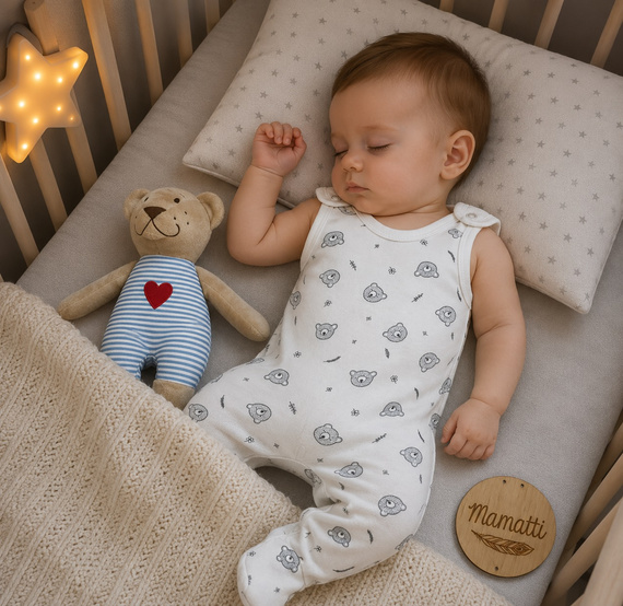 SC16430 Mamatti Pijamas para bebé blancos con ositos de algodón para ajuar