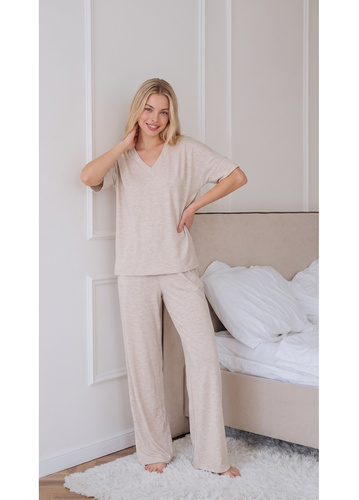 Luna 1314 pijama de mujer oversize beige 100% algodón pantalones anchos
