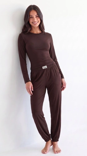 Pijama de mujer Luna 1318 de viscosa 95%, manga larga, pantalones con puños - color chocolate