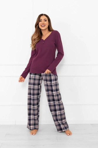 Pijama Donatella Ladies' Italian Fashion - algodón, cuadros, manga larga