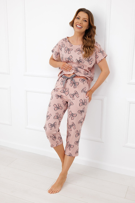 Italian Fashion Silano pijama de mujer 100% algodón pantalones 3/4 con lazos