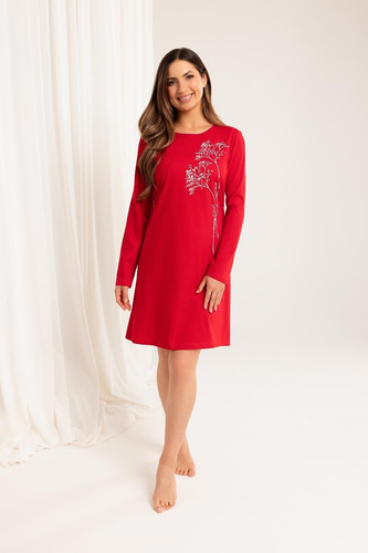 160 Camisón Regina rojo - algodón, manga larga, cómodo y clásico