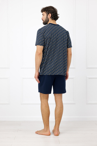Pijama masculina Rufin Italian Fashion de algodón, manga corta, pantalones cortos azul marino