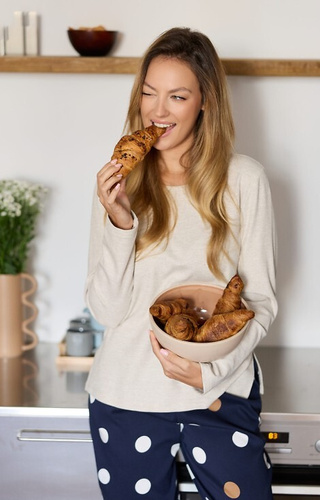 Oceane PW85 Pijama de mujer Mefemi-viscosa, de guisantes, con lazos